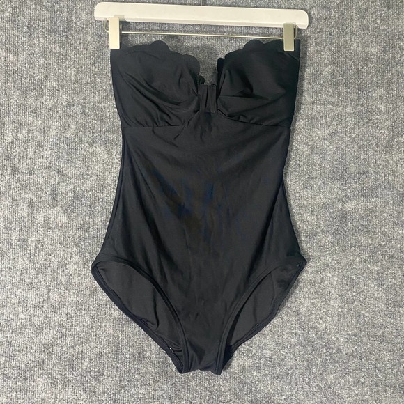 Kate Spade One Piece Small Black Strapless Scalloped Bandeau Dive Right In - Picture 2 of 7